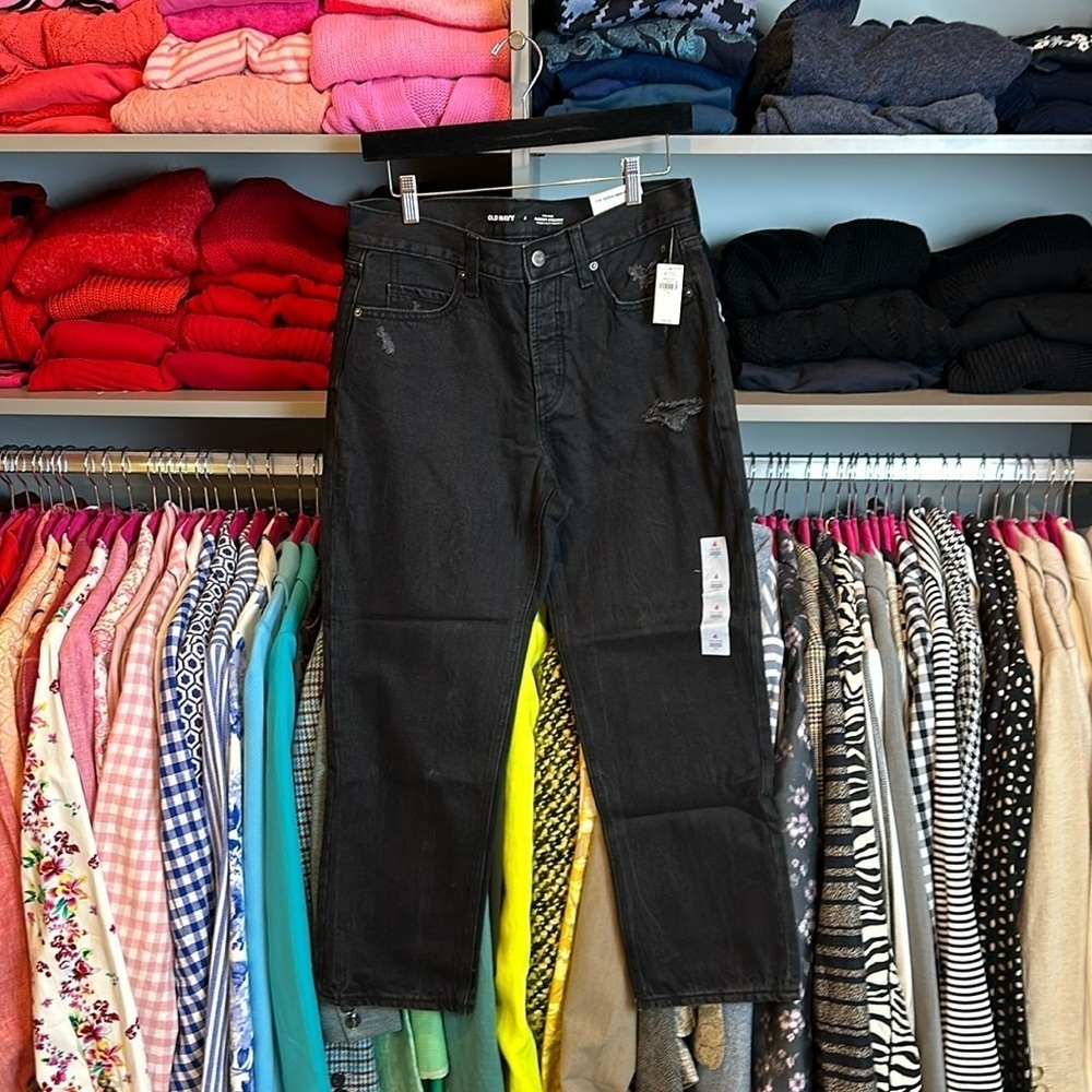 Old Navy slouchy straight black jeans size 4 NWT